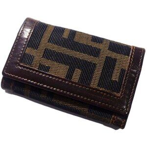 Vintage Fendi Zucca Monogram Leather Key Case – 6 Hooks Luxury Brown Wallet #07